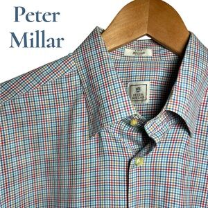 Peter Millar-men’s large dress shirt. 100% cotton. Sharp color combo! Like new!!
